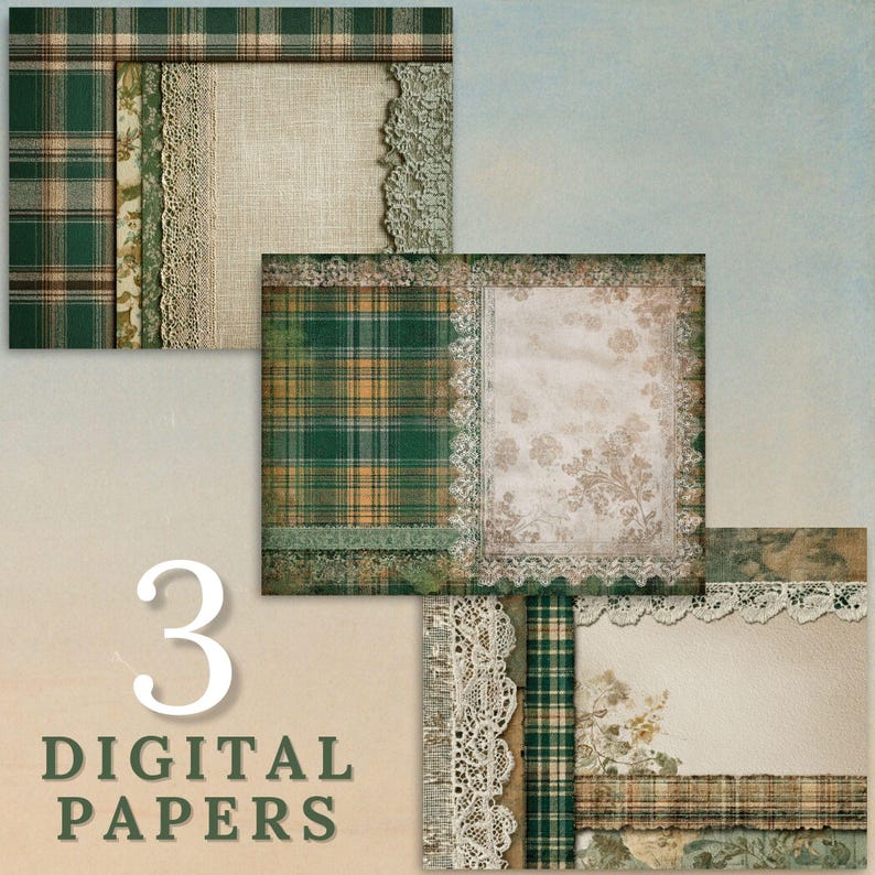 Green Christmas Plaid Digital Paper Pack | 3 Rustic Holiday Tartan ...