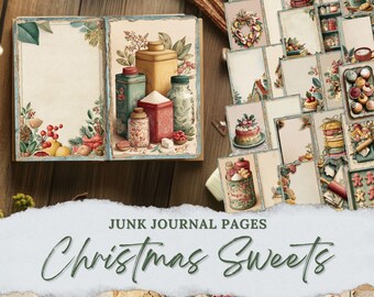 Vintage Christmas Baking Junk Journal Pages · Classic Nostalgia Recipe Printable Kit · Holiday Kitchen Ephemera (16 Pages)
