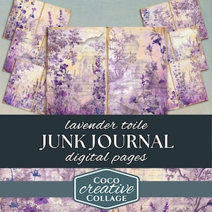 Lavender Toile Junk Journal Kit, Rustic Journal, Rococo Junk Journal, 8 Watercolor Scrapbook Pages, Shabby Chic, Collage Sheet 11 x 8.5