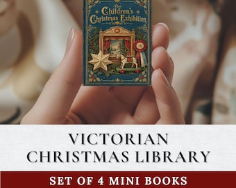 Victorian Christmas Mini Books Printable Set of 4, Illustrated Miniature Library for Junk Journals, Dollhouse Craft Kit, DIY Xmas Ephemera