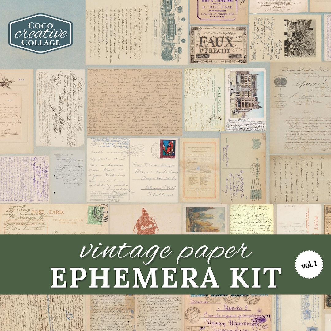 Vintage Paper Ephemera Kit, Printable Junk Journal Sheets, Craft ...