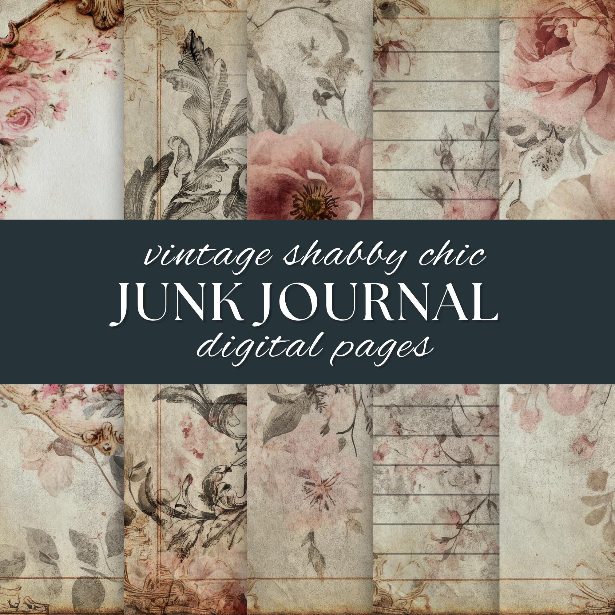 Vintage Shabby Roses Junk Journal Pages, Pink Shabby Chic Papers Kit ...