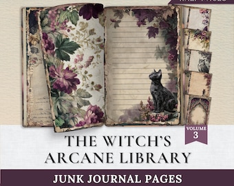 Witch Junk Journal Page Spreads Printable | Arcane Library Grimoire Backgrounds | Dark Academia Witchcraft Papers | Gothic Lined Kit