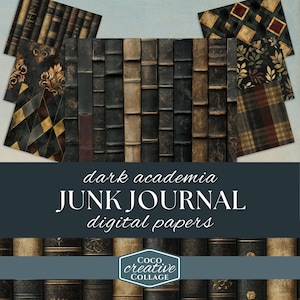 Papiers numériques Dark Academia, kit de journal indésirable gothique, 8 feuilles de collage masculin, motif maussade, créations artisanales en papier à imprimer, Halloween, carreaux