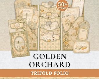 Golden Orchard Folio Kit | Vintage Dragonfly Ephemera & June Apricot Printable Junk Journal Pockets