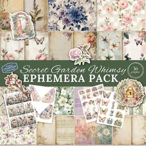 Secret Garden Whimsy Junk Journal Ephemera, Aquarell Blumen Printables Pack, Botanischer digitaler Download, Miniordner, Vintage Fussy Schnitte