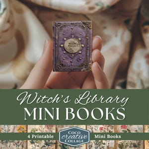 Printable Dollhouse Mini Book, Witch Library Junk Journal Miniature Craft Kit, Halloween DIY Digital Ephemera, Witchcraft Scrapbook, Spells