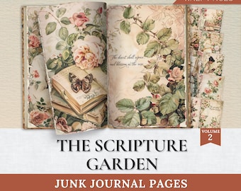 Scripture Garden Junk Journal Pages Vol 2 | Botanical KJV Bible Verse Printable (Digital Download)