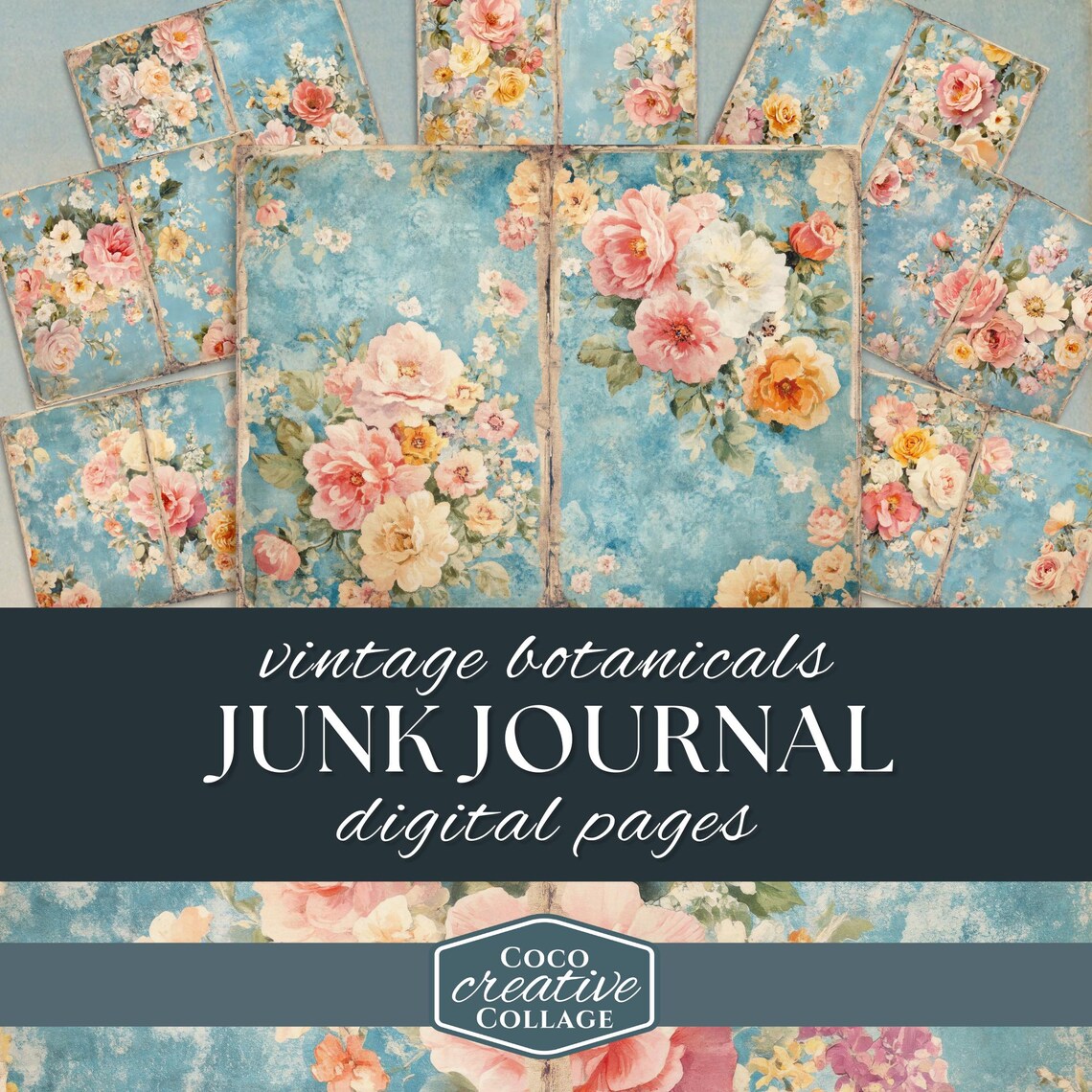 Vintage Floral Junk Journal Pages for Digital Scrapbooking and Shabby ...
