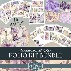Lilac Junk Journal Folio Kit, Spring Floral Printable Ephemera, Digital Folio Pocket, Purple Scrapbook Supplies, Watercolor Tags, Papers