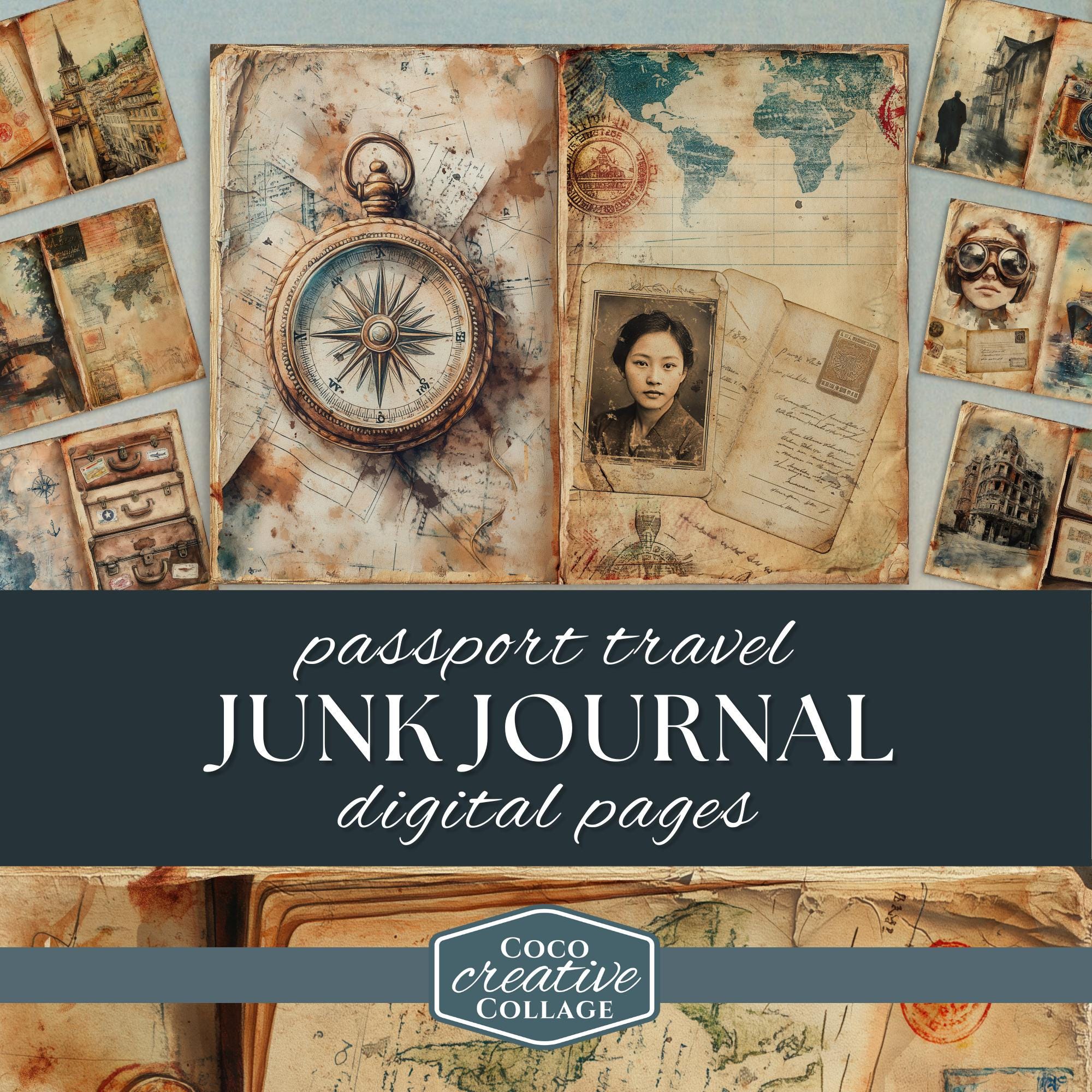 Junk Journal Passport Printable, 10 Travel Explorers Pages Kit, Vintage ...