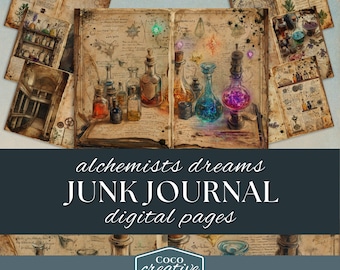 Vintage Alchemy Printable Scrapbook Pages for Witchy Journals and Magical Spell Books, Witchcraft Collage