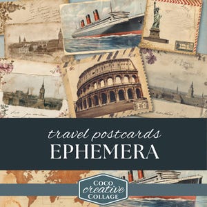 Vintage Travel Postcard Ephemera for Junk Journals, 12 Antique Postage Mail Printables, Digital Download, Travelers Notebook