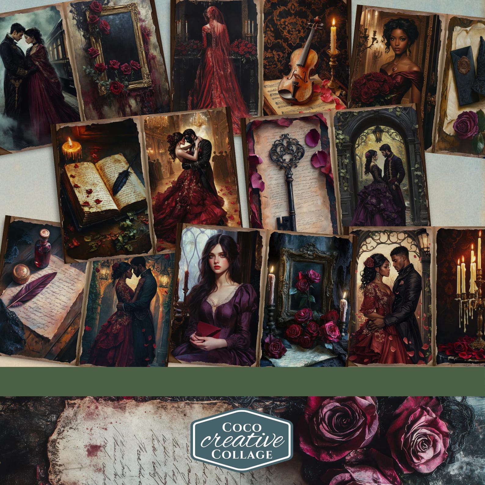 Dark Romance Junk Journal Pages, Gothic Valentine Junk Journal, Vintage ...