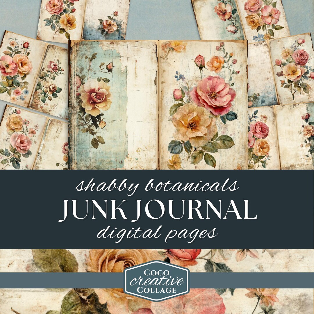 Shabby Chic Floral Junk Journal Pages for Digital Scrapbooking and ...