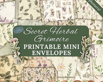 Mini sobres de grimorio de hierbas, imprimibles de hierbas de jardín, efímeras digitales, recortes botánicos, kit de diario basura, adornos para álbumes de recortes