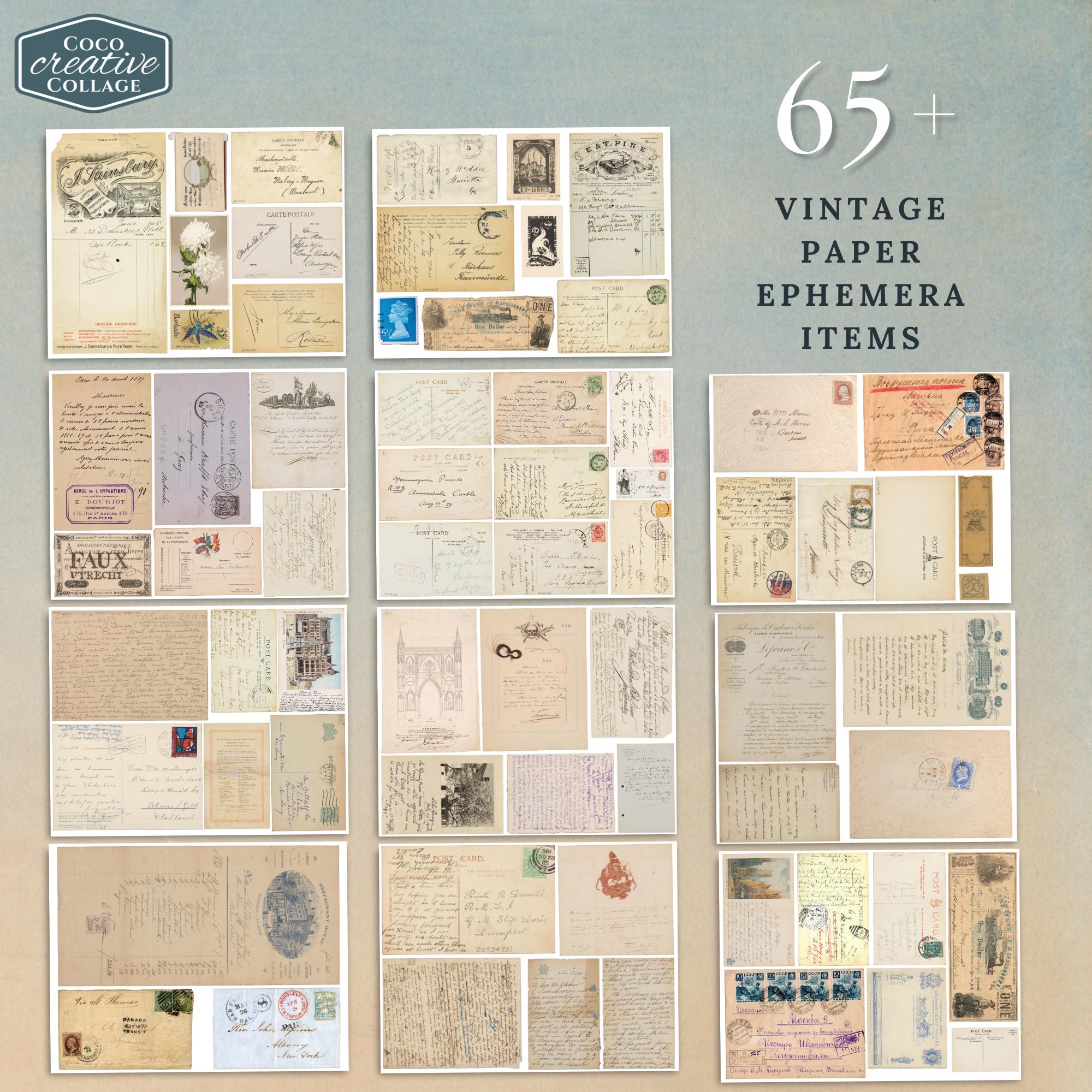 Vintage Paper Ephemera Kit, Printable Junk Journal Sheets, Craft ...