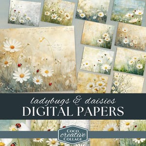 Ladybug Junk Journal Kit, Printable Digital Download, 10 Floral Garden Theme Pages, Vintage Ephemera, Botanical Insect Pages, Collage