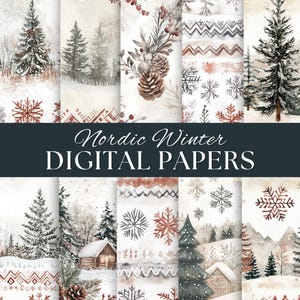 Kit rustico scandinavo invernale digitale Junk Journal - Hygge Christmas Printables, Nordic Ephemera, carta Cottagecore innevata per scrapbooking