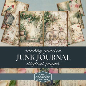 Vintage Garden Journal Kit with Watercolor Florals and Printable Ephemera, 8 Shabby Chic Cottage Flowers Pages, Digital Download