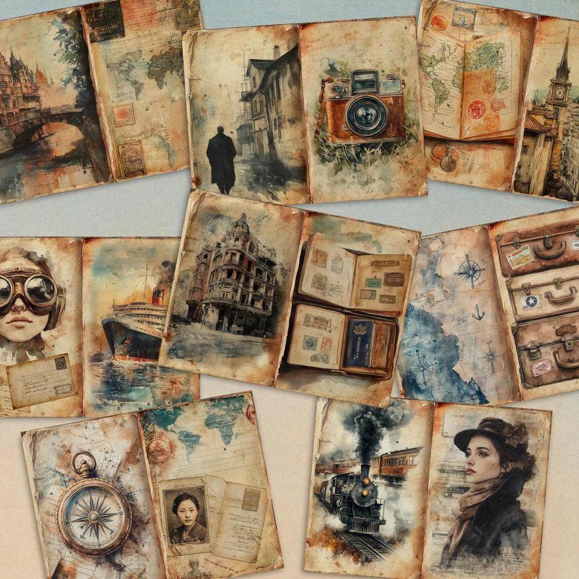 Junk Journal Passport Printable, 10 Travel Explorers Pages Kit, Vintage ...