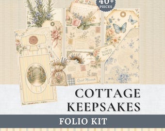Cottage Keepsakes Junk Journal Folio Kit | Vintage Botanical Printable Kit | Shabby Chic | Digital Download