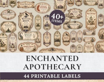 Printable Enchanted Bottle Labels | Victorian Apothecary Potions | Halloween Junk Journal Ephemera | Fantasy Fussy Cuts | Witchy