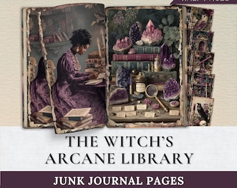 Witch Junk Journal Pages Printable | Arcane Library Grimoire Papers | Dark Academia Witchcraft Kit | Gothic Celestial Tarot Backgrounds
