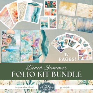 Lot de folios de plage d'été, kit de journal indésirable côtier, documents éphémères à imprimer sur l'océan, pochettes pour vacances tropicales, coquillage à trois volets, corail, cartes