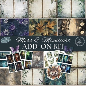 Moss Midnight Forest Junk Journal Add-On Kit, Moonlit Woodland Animal Ephemera, Dark Grungy Trees, Digital Download, Envelopes, Fussy Cut