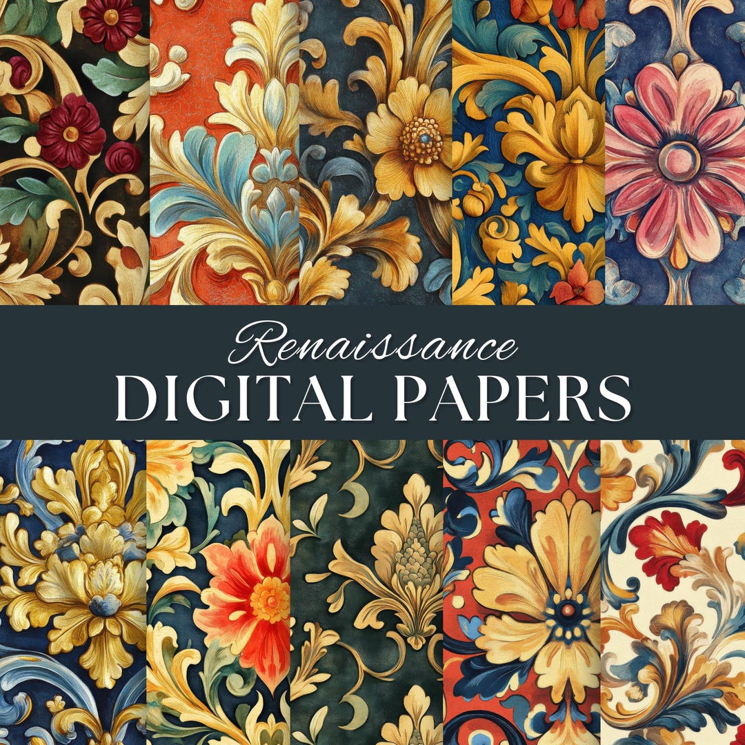 Renaissance Junk Journal Digital Papers, 10 Vintage Gothic Florentine ...