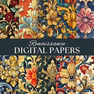 Renaissance Junk Journal Digitale Papiere, 10 Vintage Gothic Florentiner Seiten, druckbare Collage Kit, mittelalterliche Scrapbooking Blätter