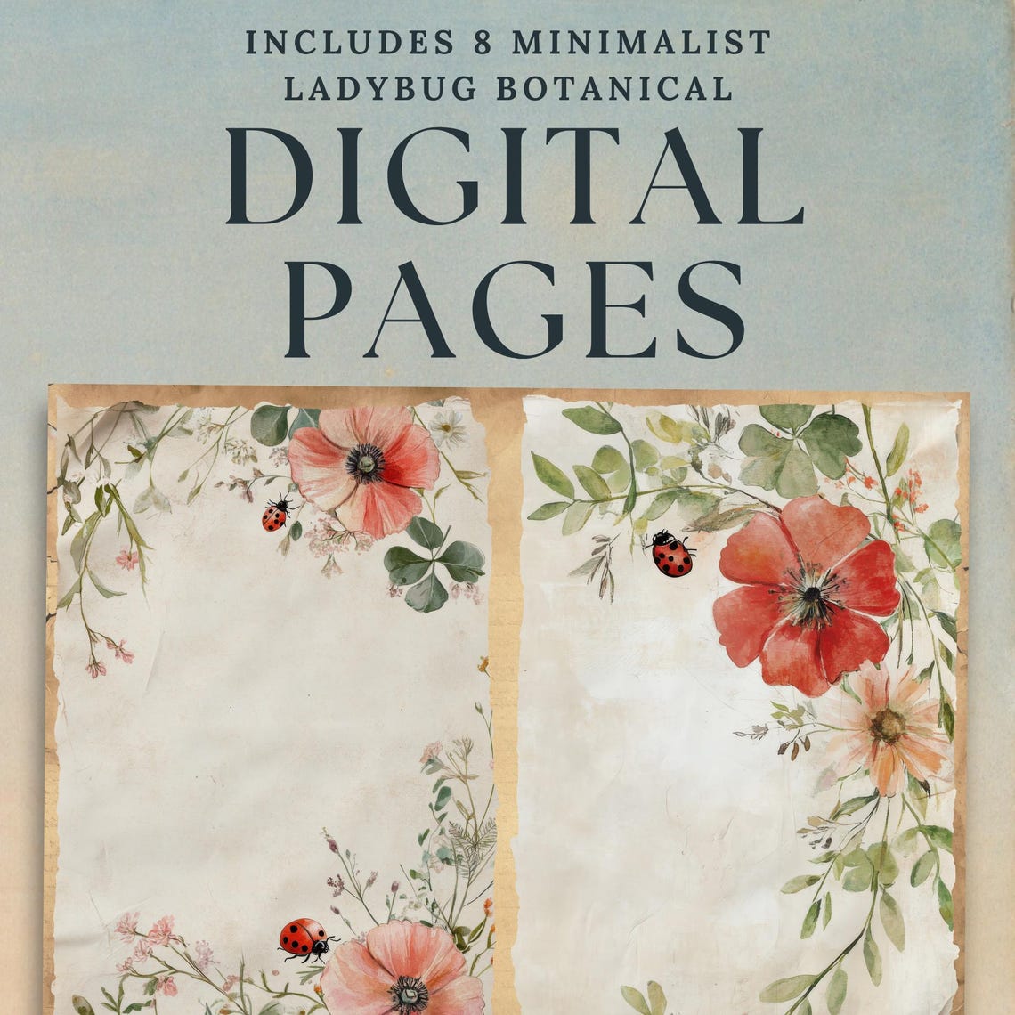 Ladybug Junk Journal Pages, Printable Digital Download, Minimalist ...