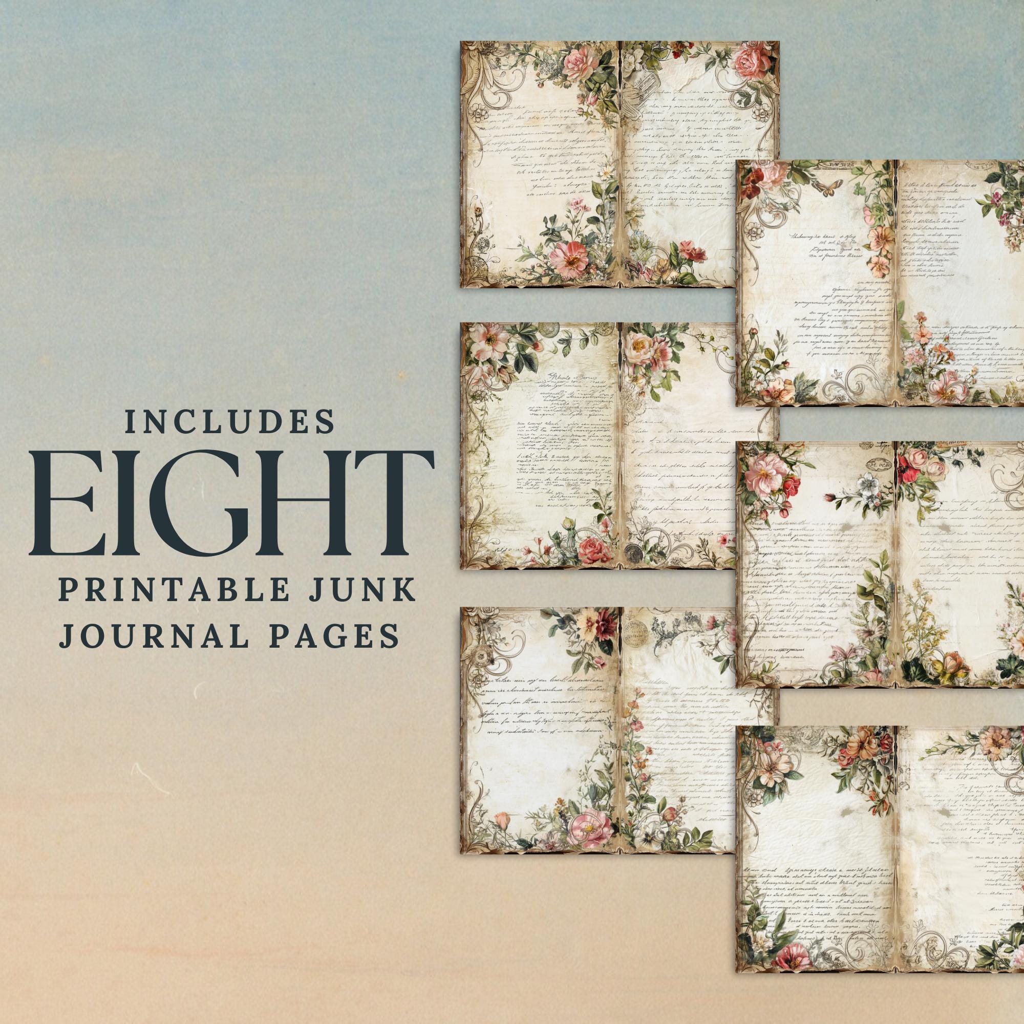 Printable Victorian Floral Digital Paper Pack, 8 Vintage Botanical Junk ...