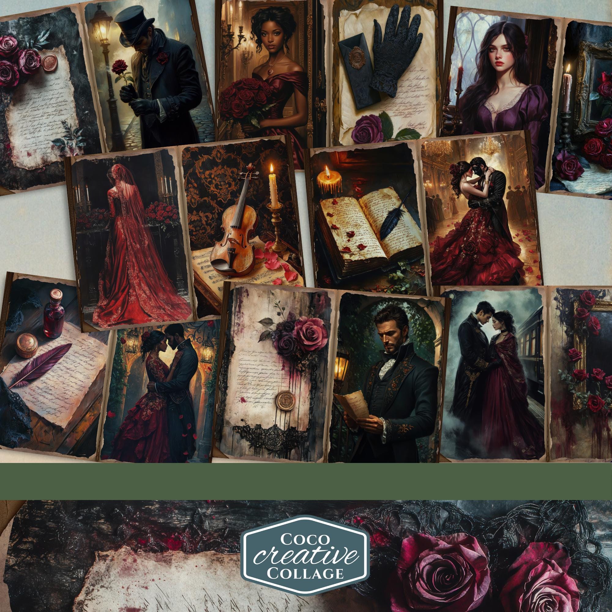 Dark Romance Junk Journal Pages, Gothic Valentine Junk Journal, Vintage ...
