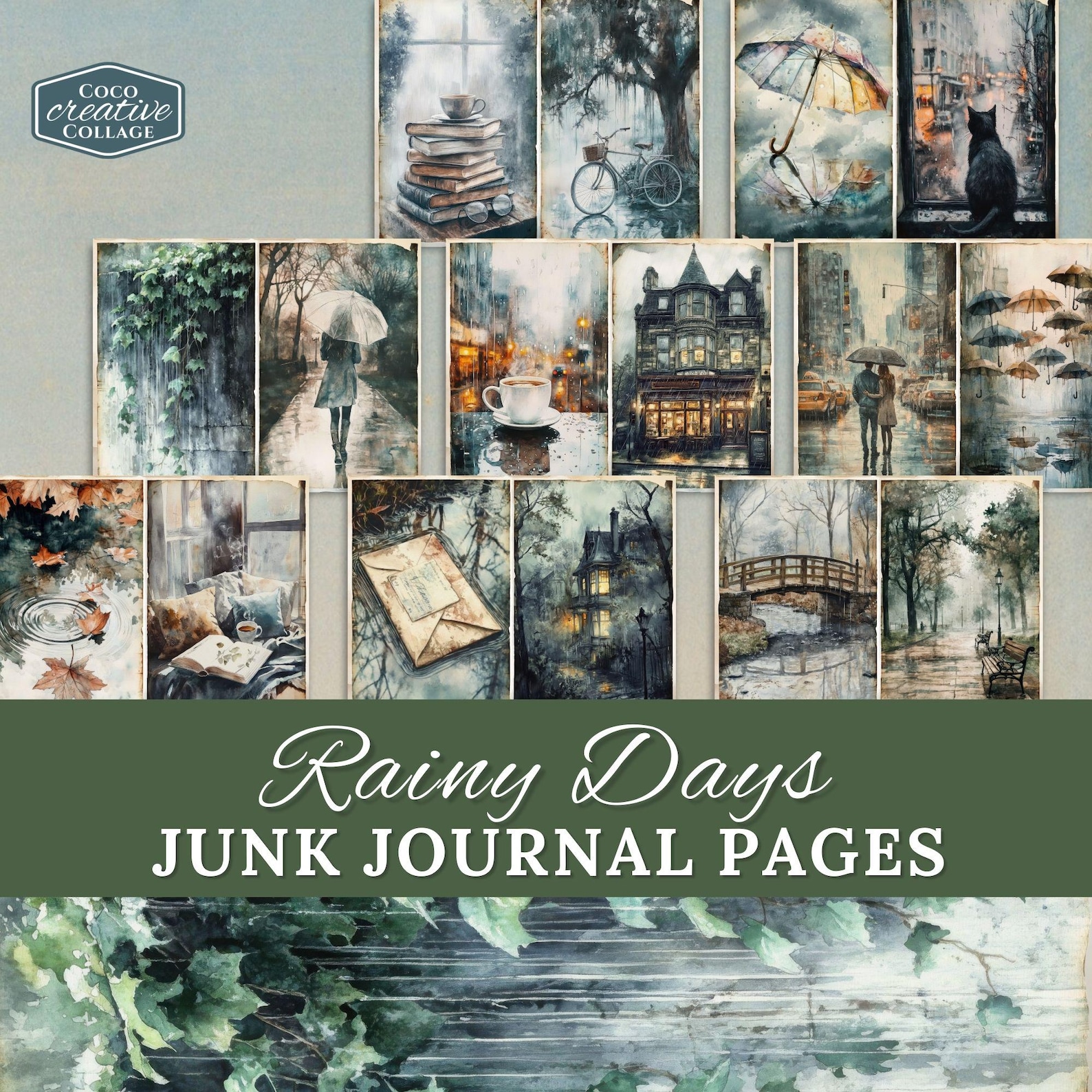 Rainy Day Junk Journal Kit, Spring Digital Pages, Printable Craft ...