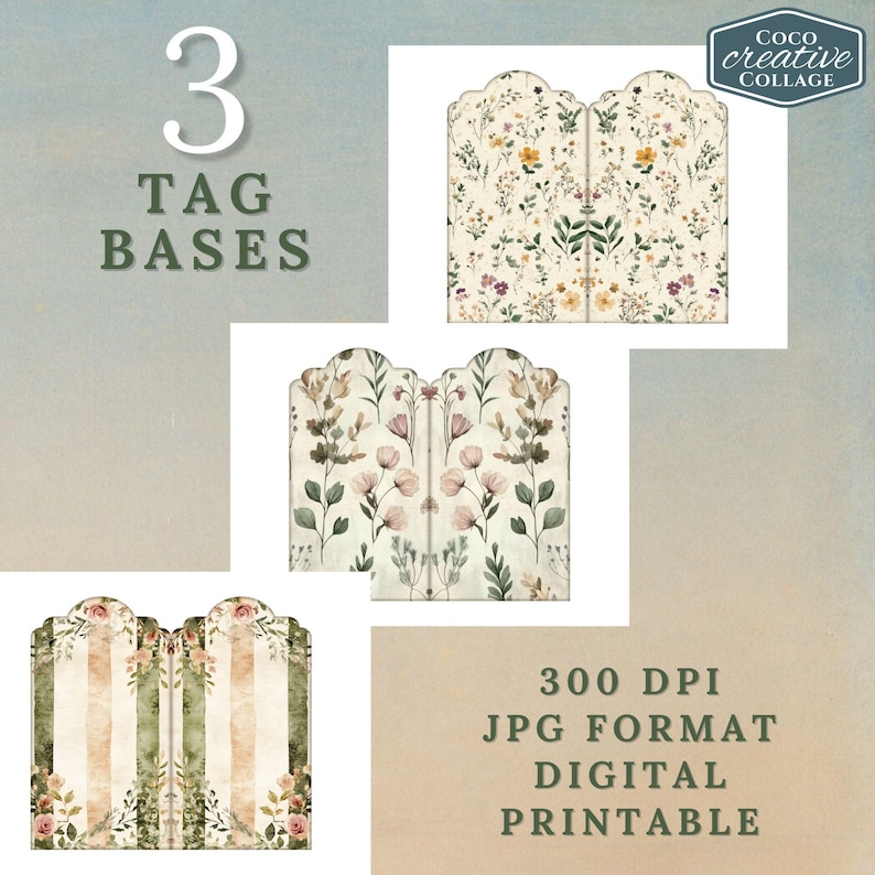 Loaded Tag Insert Vintage Botanical Loaded Tags, Digital Junk Journal Kit, Vintage Floral ...