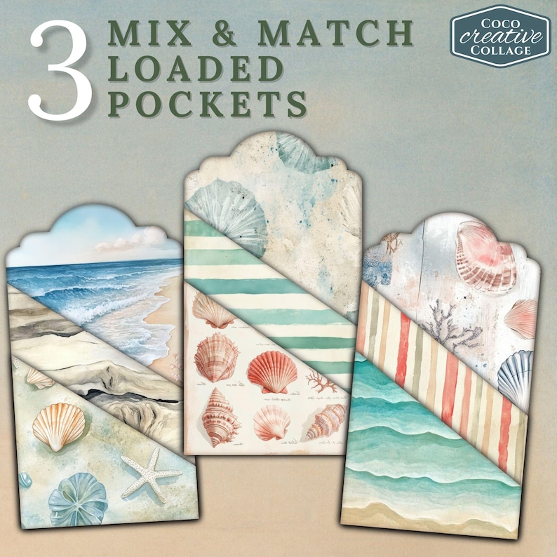 Digital Junk Journal Loaded Pocket Tags, Coastal Calm Printable ...