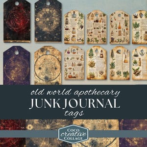 Apothecary Ephemera Tags, Spooky Halloween Junk Journal, Potions and Spells Vintage 12 Digital Items, Printable Download, Paper Craft