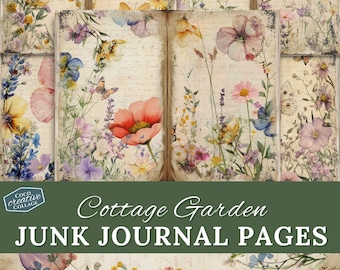 Pages de journal indésirable du jardin du chalet, éphémères floraux printaniers, album de scrapbooking vintage imprimable, collage numérique, scrapbooking lunatique en papier de jardinage