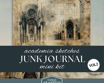 Vintage Gothic Digital Papers for Junk Journal and Scrapbook Craft, Architecture Illustration, Printable Paper Craft, Dark Academia