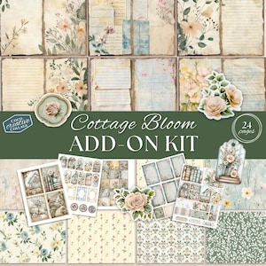 Complément complémentaire pour le journal des déchets Cottage Garden, documents éphémères numériques Summer Cottagecore, ATC floral vintage, étiquettes, pochettes, roses anglaises, coupes difficiles, cadres