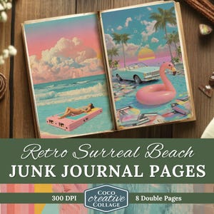 Retro Surreal Junk Journal Pages, Beach Digital Collage Art, Printable Ephemera, Mixed Media Scrapbook Supplies, Vintage Style Ephemera Pack