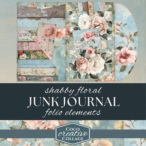 Charming Shabby Floral Folio Kit - Scrappy Chic Botanical Ephemera, Vintage Flowers & Wood Papers, Botanical Junk Journal Kit, Scrapbook