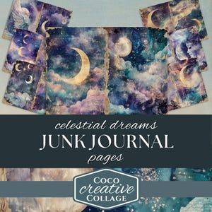 Celestial Dreams Junk Journal Kit, Moon & Star Scrapbook Papier, Astronomie Seiten Bastelbedarf, Space Dreams Spirituelle Boho Astrologie