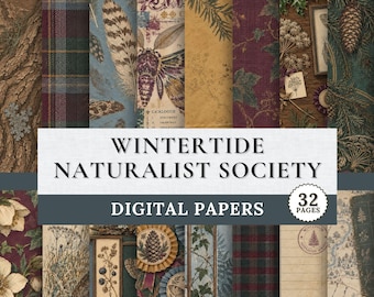 Victorian Christmas Digital Papers: 32 Winter Botanical Backgrounds for Junk Journals | Wintertide Naturalists’ Society, Vintage Woodland