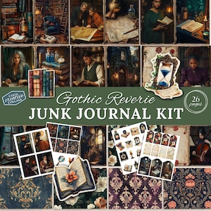 Moody Gothic Junk Journal Kit - 26 Page Printable Bundle - Vintage Crafting for Book Lovers - Digital Download, Romantic Library Ephemera