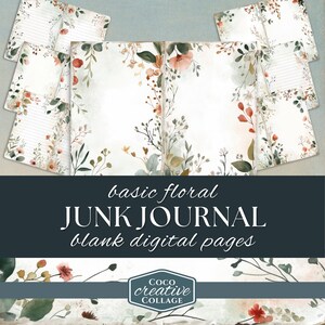 Pages minimalistes de journal indésirable avec des aquarelles florales d'automne pour le scrapbooking et les travaux manuels en papier, feuilles pliées en deux avec ou sans doublure