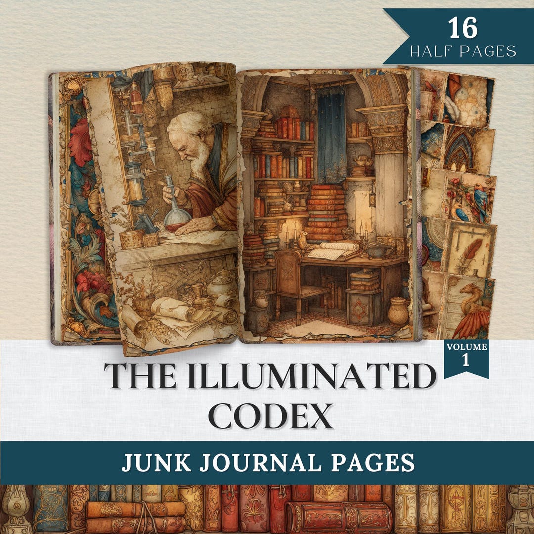 Illuminated Alchemist Codex Junk Journal Pages, Medieval Manuscript ...