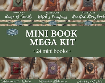 Printable Dollhouse Mini Book Mega Kit, Spooky Library Junk Journal Miniature Craft Kit, Halloween DIY Digital Ephemera Witchcraft Scrapbook
